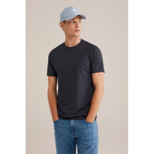 WE Fashion basic slim fit t-shirt marineblauw afbeelding