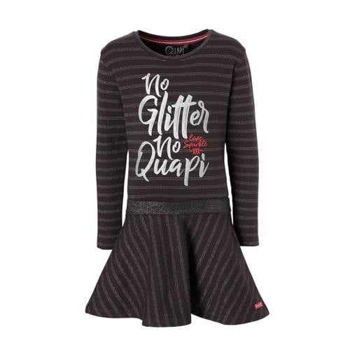 Quapi Gestreepte Sweatjurk Laurien Met Tekst Donkergrijs quapi kopen in de aanbieding