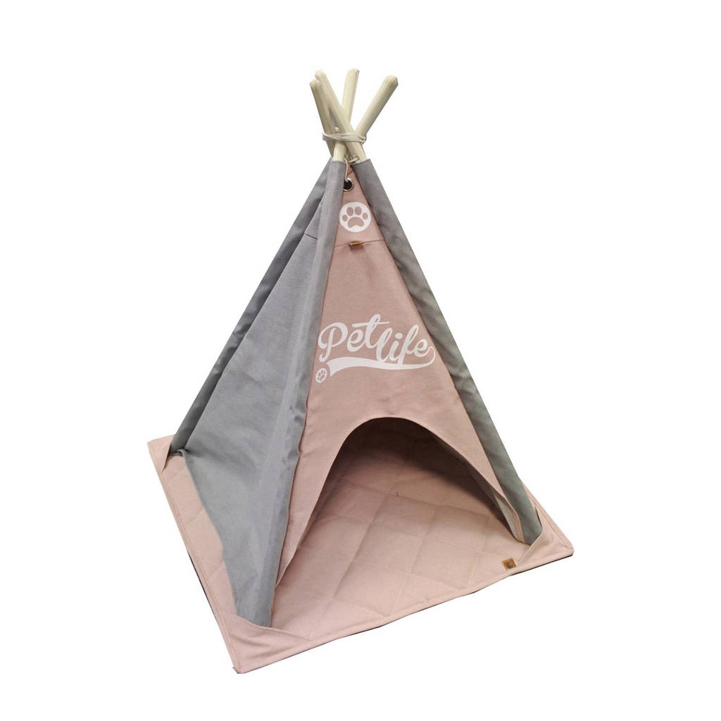 OVERSEAS Petlife tipi tent huisdieren, Roze met grijs