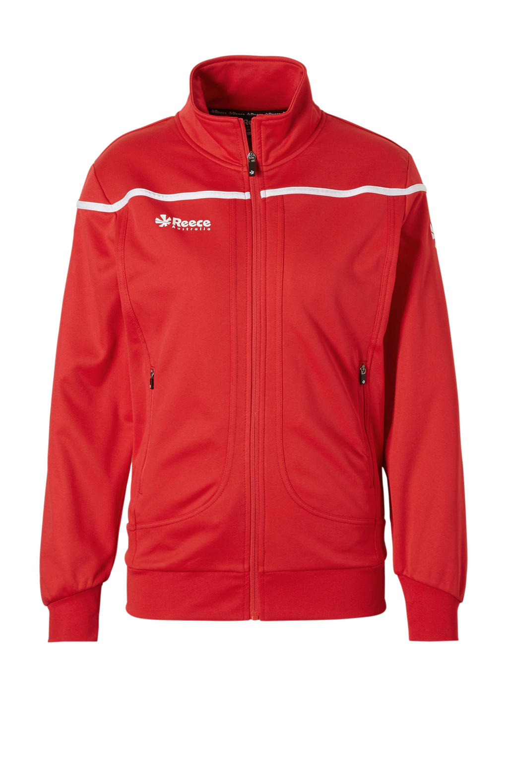 Rood en witte dames Reece sportvest van polyester met effen, lange mouwen en opstaande kraag