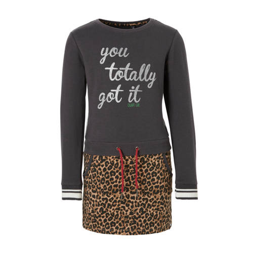 Quapi Sweatjurk Wies Met Panterprint Grijs quapi kopen in de aanbieding