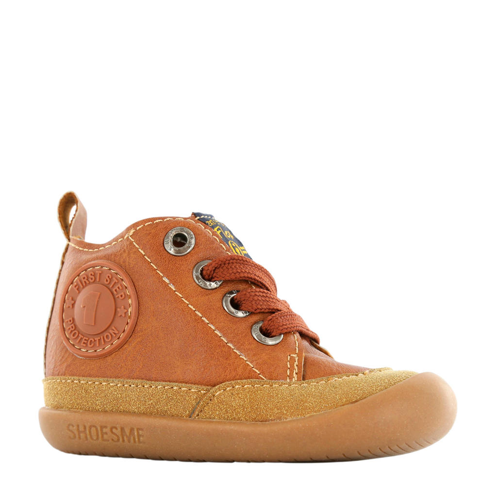 Cognackleurige meisjes Shoesme BF8W001-F leren babyschoenen met veters