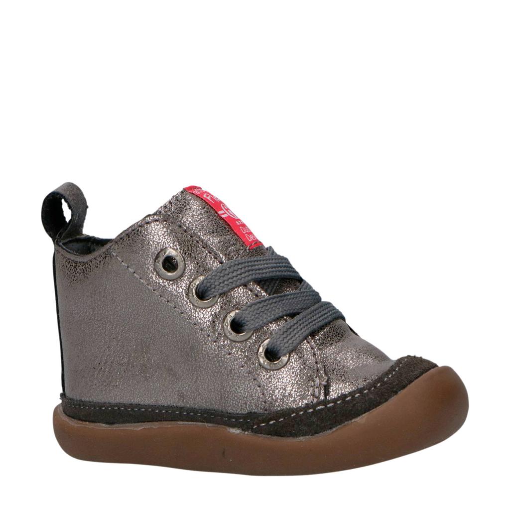 Zilverkleurige meisjes Shoesme BF8W001-F leren babyschoenen loopschoenen met veters