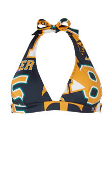 Mix & Match halter bikinitop met print marine