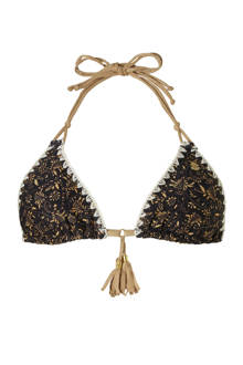 Mix & Match triangel bikinitop in all over print zwart/goud