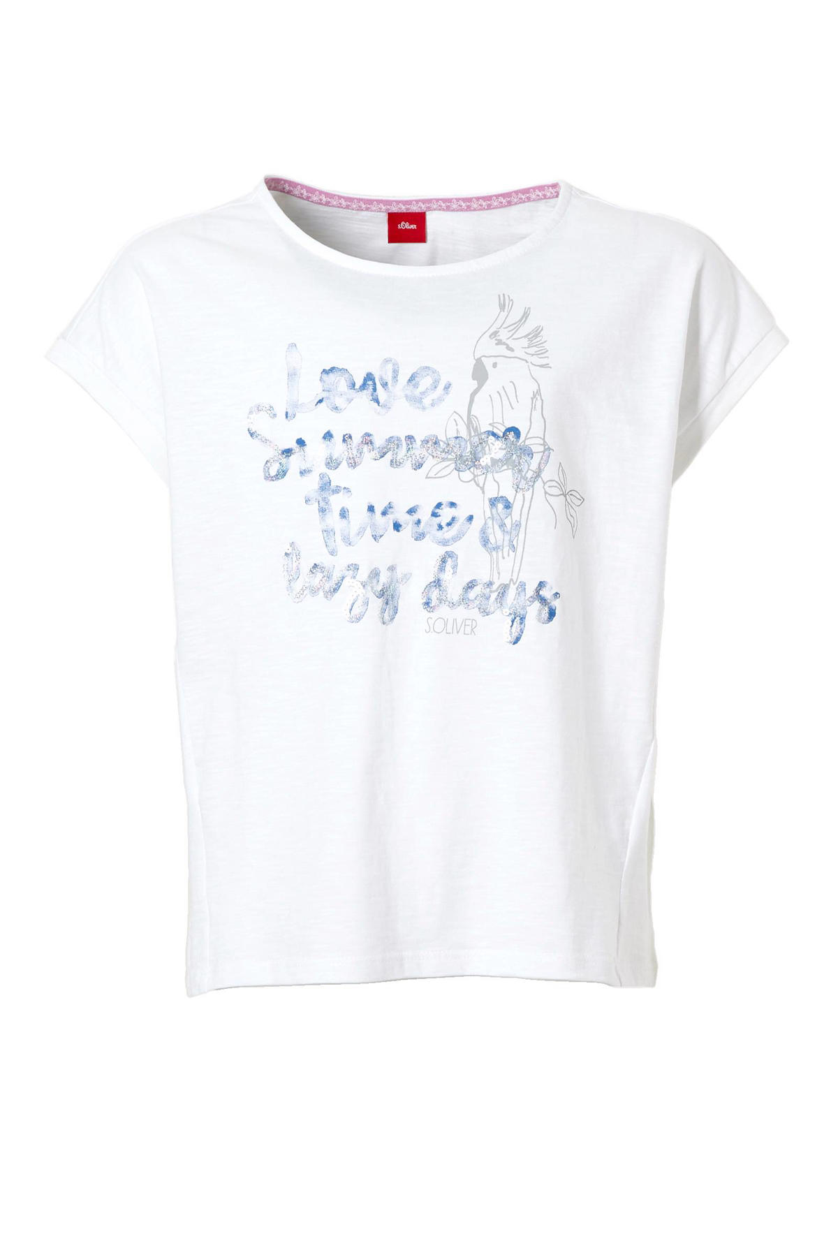 Op maat vorm Zelfrespect s.Oliver T-shirt met pailletten wit/blauw/zilver | wehkamp
