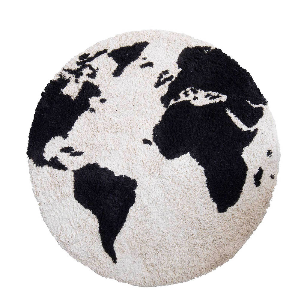 Kidsdepot vloerkleed El Mundo (Ø110 cm), Zwart/wit