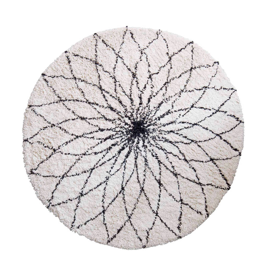 Kidsdepot vloerkleed Flower Power (Ø110 cm), Wit/zwart