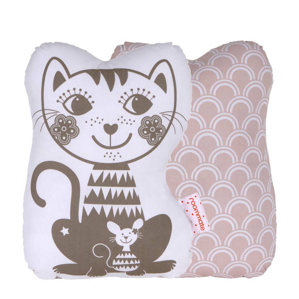 Roommate Soulmate Cat knuffelkussen (33x27 cm), Roze
