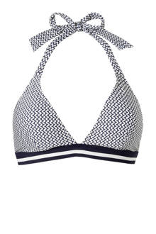 Women Beach Mix & Match halter bikinitop met grafische print blauw/wit