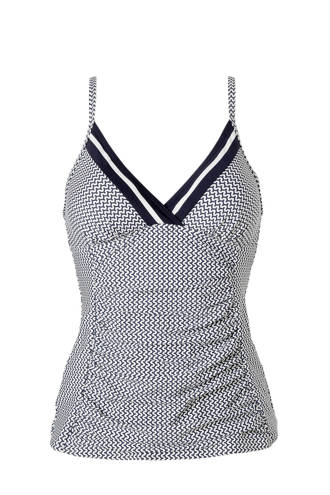 Women Beach Mix & Match corrigerende tankini bikinitop met grafische print wit/blauw