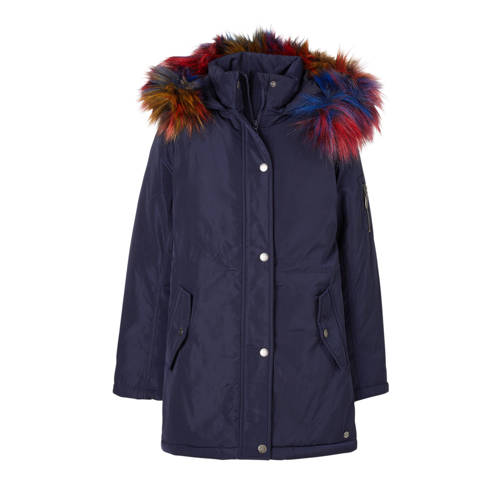 Jill Parka Mona Met Imitatiebont Donkerblauw jill kopen in de aanbieding