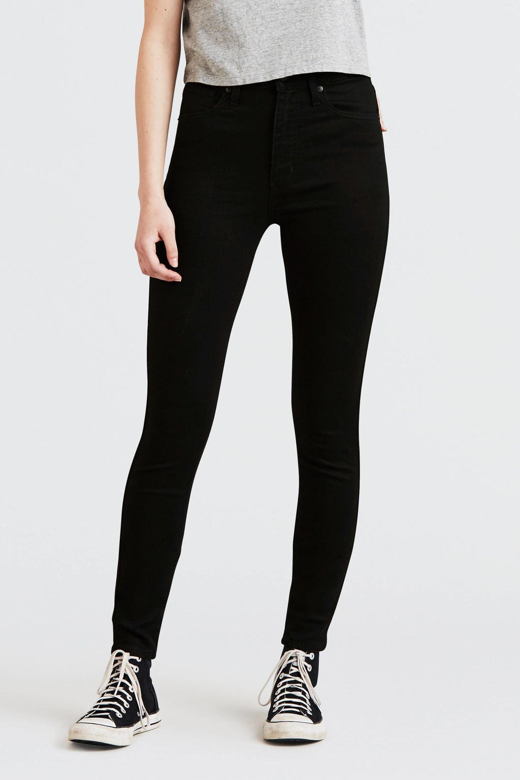 Zwarte dames Levi's Mile high super skinny jeans black galaxy van stretchdenim met rits- en knoopsluiting