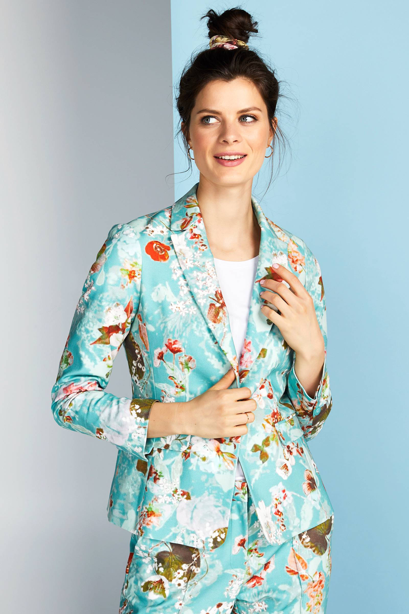 gebloemde blazer turquoise gebloemde blazer turquoise