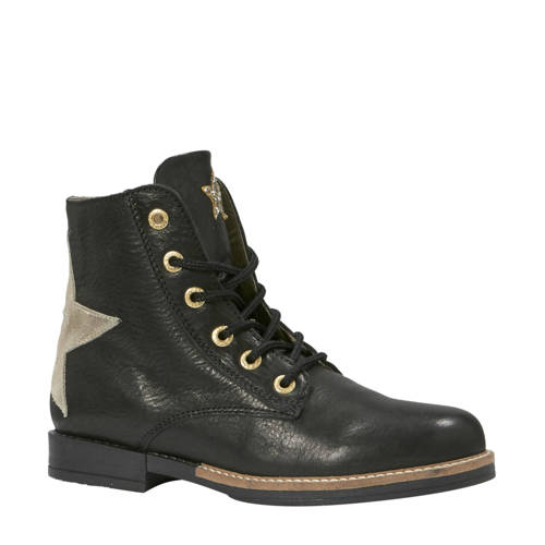 Kanjers Leren Veterboots Zwart kanjers kopen in de aanbieding