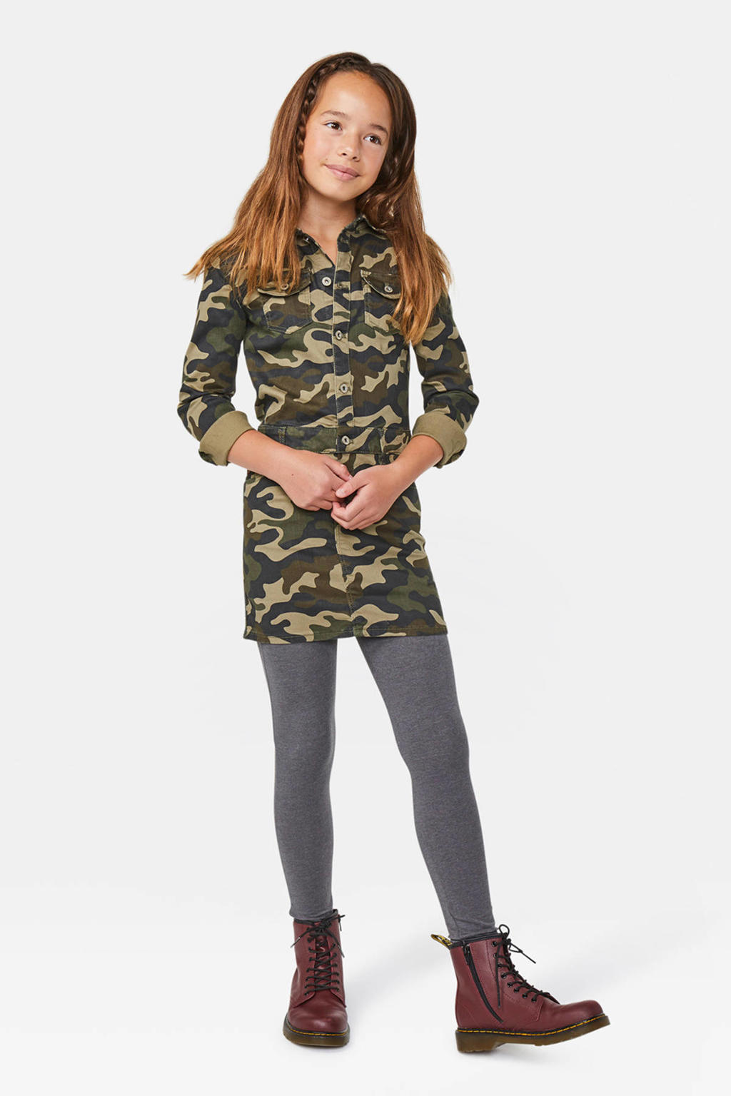 Grijze meisjes WE Fundamentals legging van katoen met skinny fit, regular waist, elastische tailleband en effen