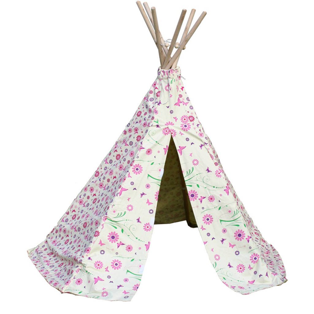 Garden Games Speeltent tipi Flowers, Wit/roze