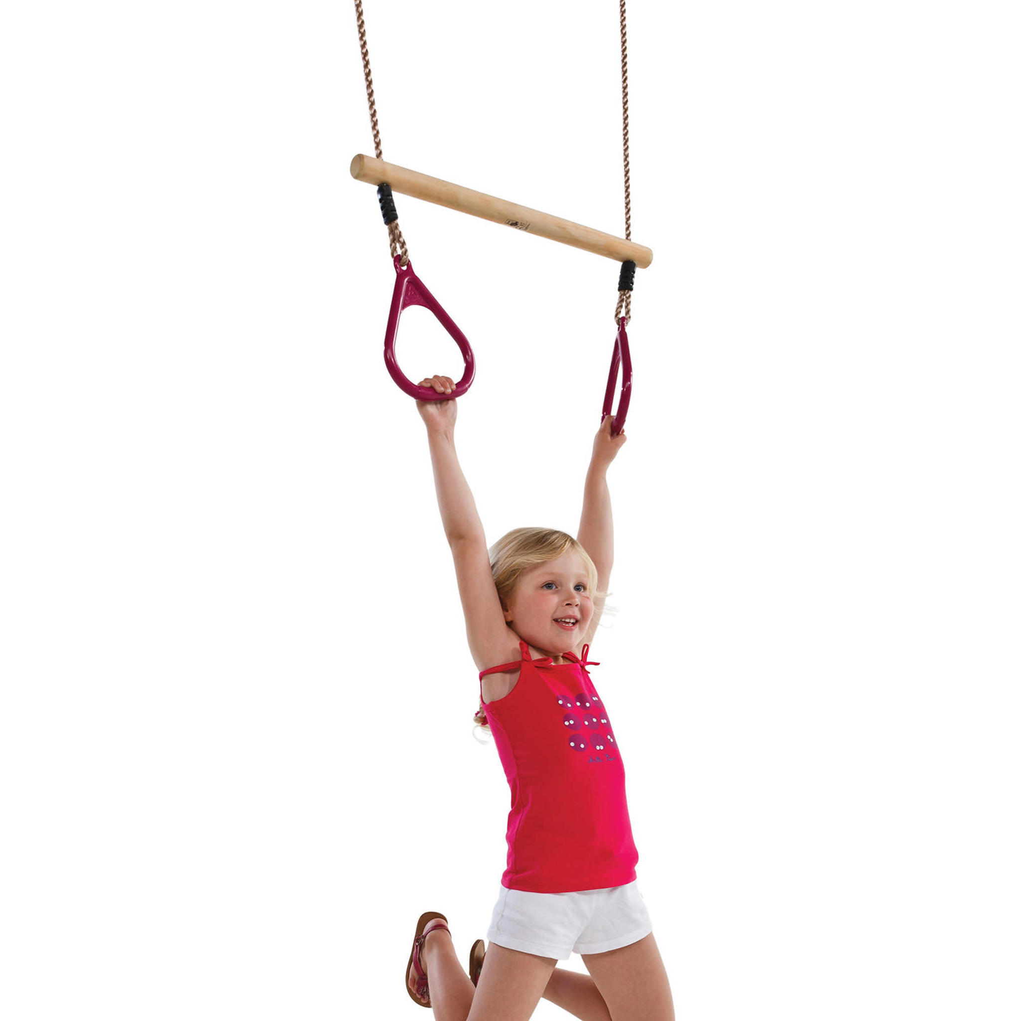 Balançoire en bois trapèze avec anneaux de gymnastique Aire de jeux pour enfants Jeu de toboggans Jardin extérieur intérieur