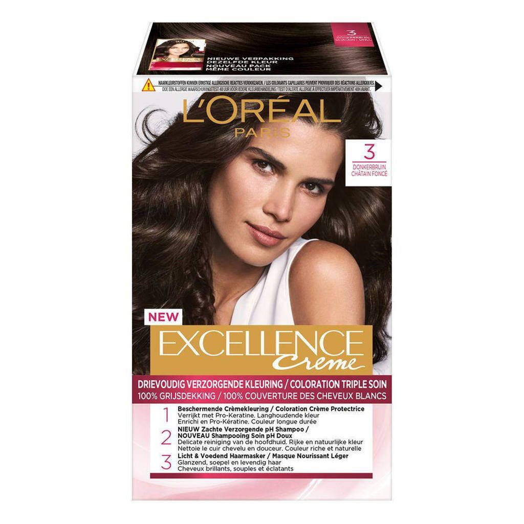 Oppervlakte gevechten Hoorzitting L'Oréal Paris Excellence Crème haarkleuring - 3 Donkerbruin | wehkamp