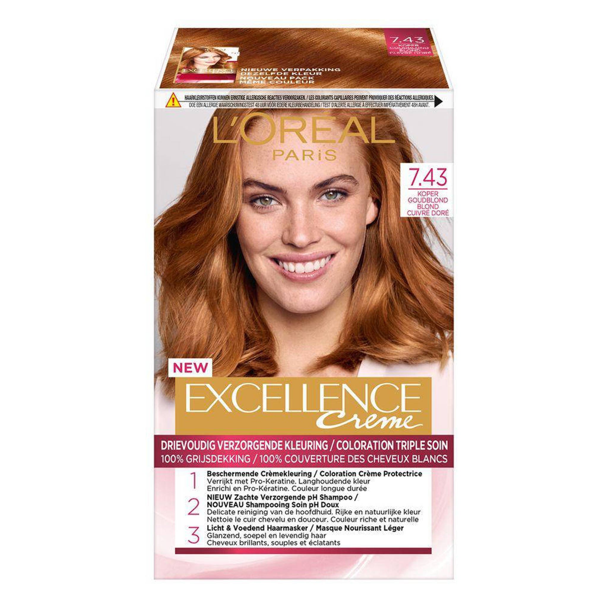 L'Oréal Excellence Crème haarkleuring - 7.43 Goudblond | wehkamp