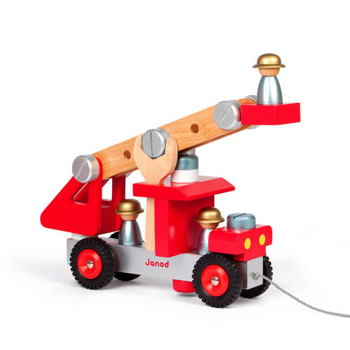 Janod Houten Vrachtwagen Brandweerauto janod kopen in de aanbieding