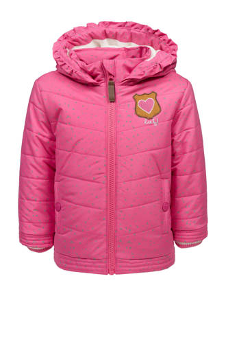 winterjas met stippen roze