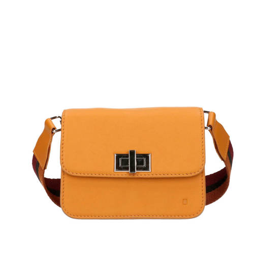 Manfield Leren Schoudertas Okergeel manfield kopen in de aanbieding