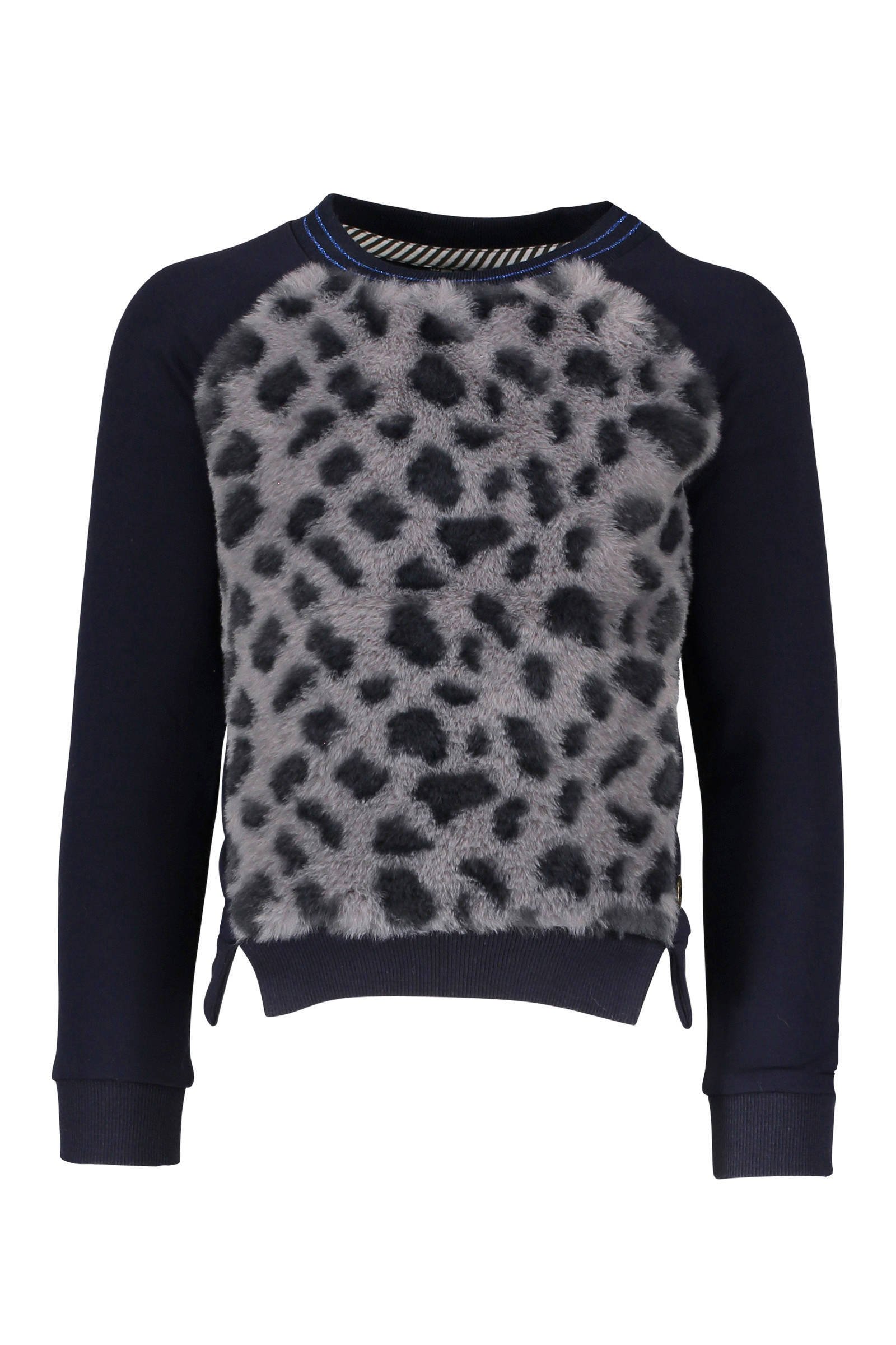 Like Flo sweater met imitatiebont en panterprint blauw | wehkamp Like Flo Trui blauw |