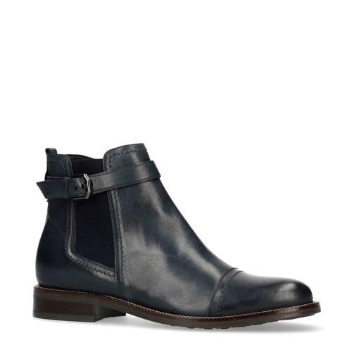 Manfield Leren Chelsea Boots Met Decoratieve Gesp Blauw manfield kopen in de aanbieding