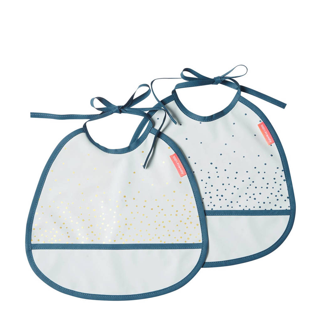 Done by Deer Happy Dots slabbetjes 2-pack blauw, Blauw