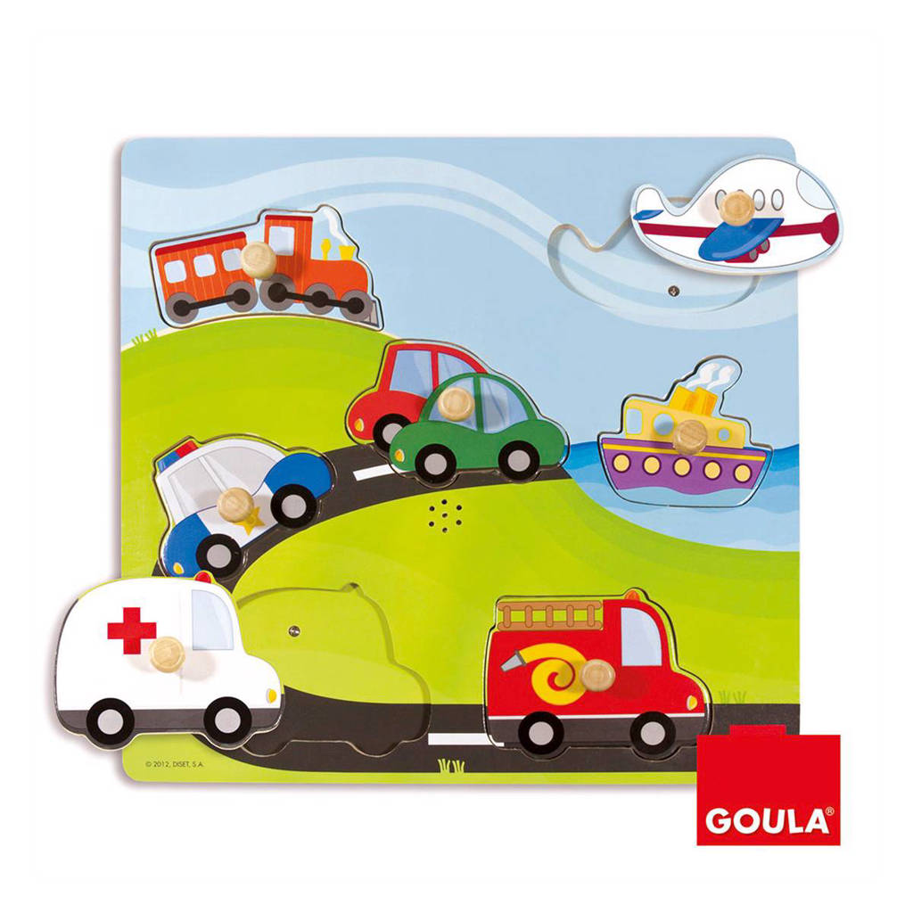 Goula voertuigen houten vormenpuzzel 7 stukjes