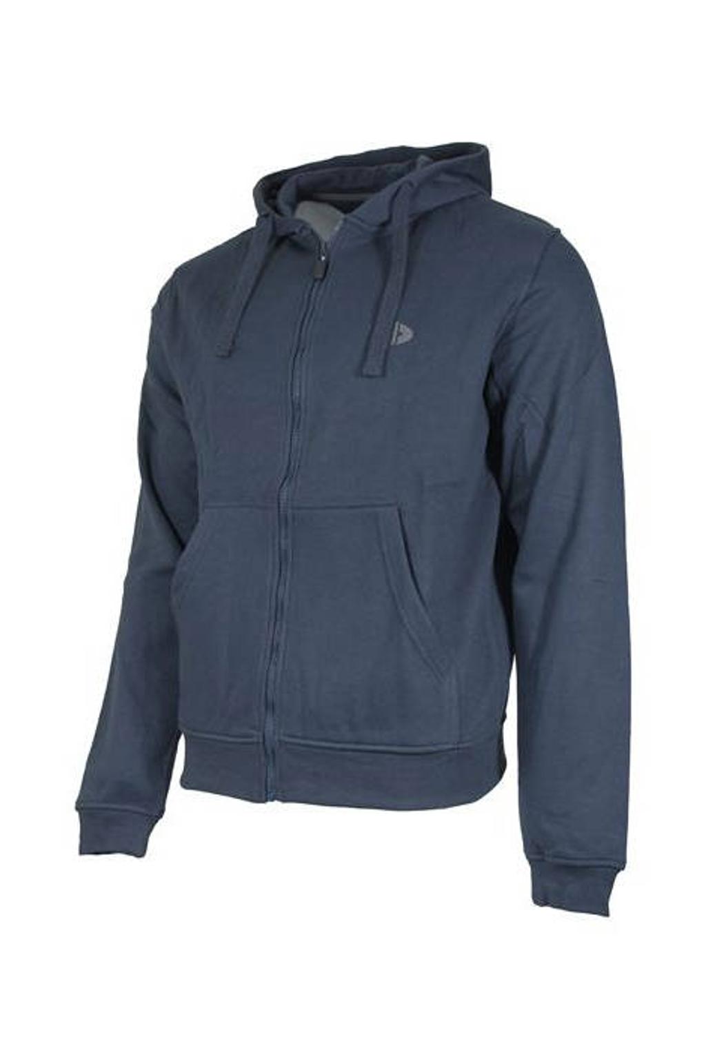 Donkerblauwe heren Donnay sportvest Bruce van sweat materiaal met effen, lange mouwen, capuchon en ritssluiting