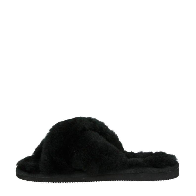 Birkenstock Zermatt wollen slippers Zwart