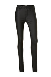 thumbnail: Zwarte dames ONLY coated broek met skinny fit, regular waist en rits- en knoopsluiting