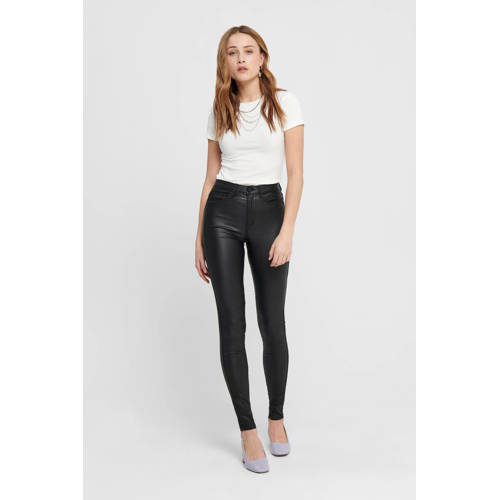 ONLY coated high waist skinny broek ONLROYAL zwart afbeelding