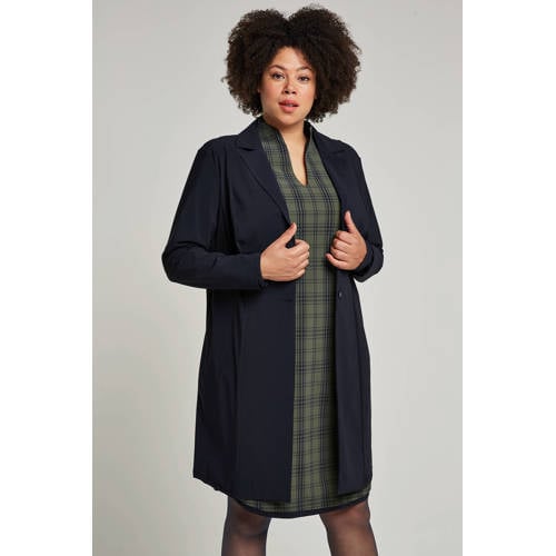 Plus Basics lange blazer van travelstof donkerblauw afbeelding