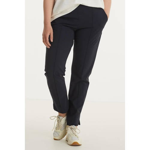Plus Basics straight fit broek van travelstof donkerblauw afbeelding