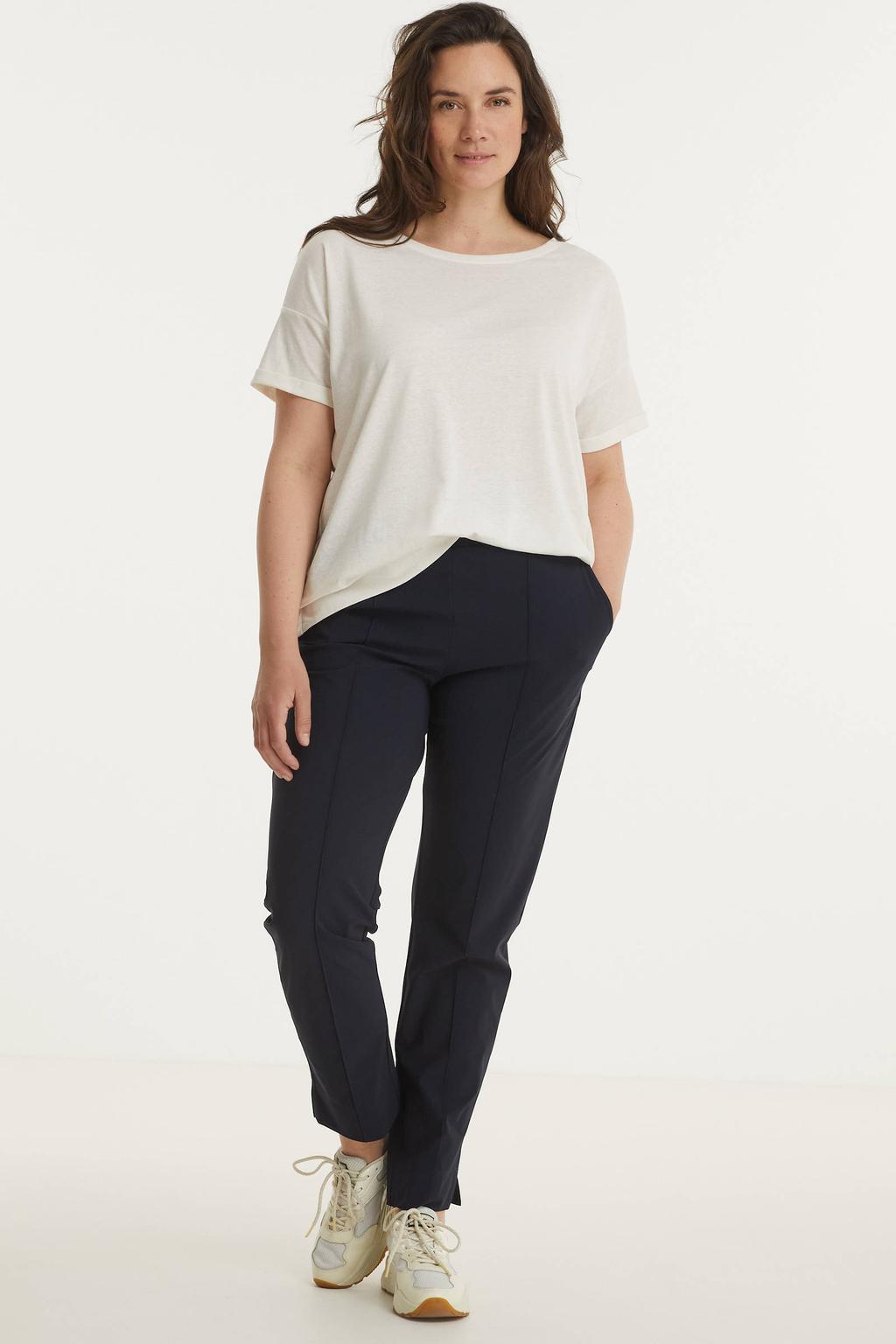 Plus Basics straight fit broek van travelstof donkerblauw