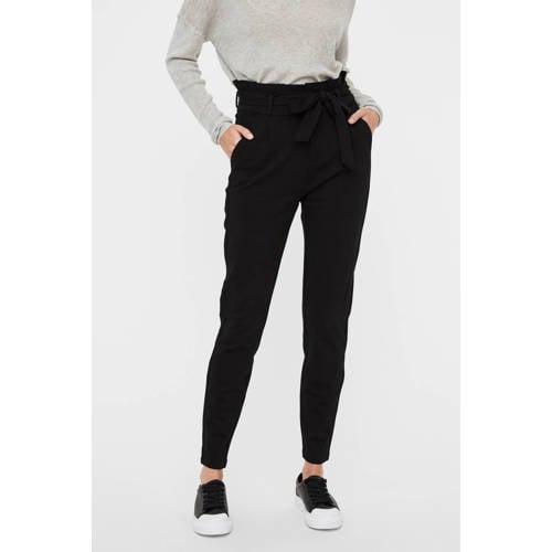 VERO MODA cropped high waist tapered fit broek VMEVA zwart afbeelding