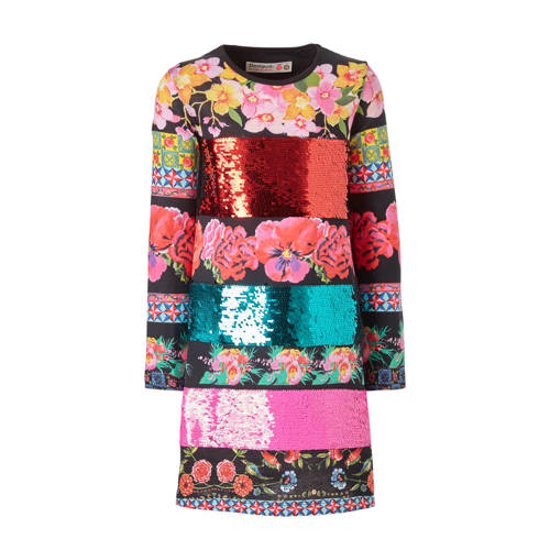Desigual Gebloemde Jurk Met Omkeerbare Pailletten Zwart desigual kopen in de aanbieding