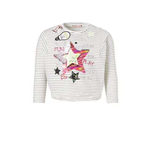 Desigual Gestreept Longsleeve Met Pailletten Wit desigual kopen in de aanbieding
