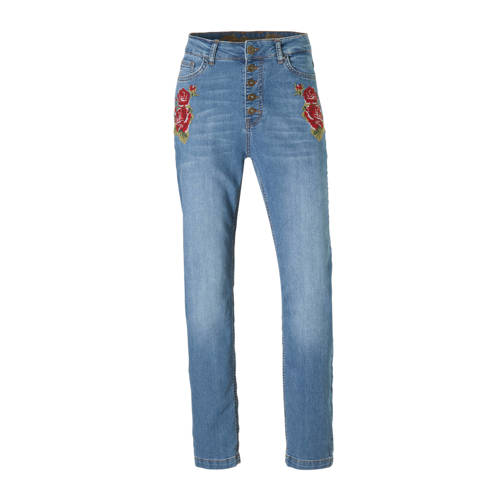 Desigual High Waist 78 Jeans Met Borduursels Blauw desigual kopen in de aanbieding