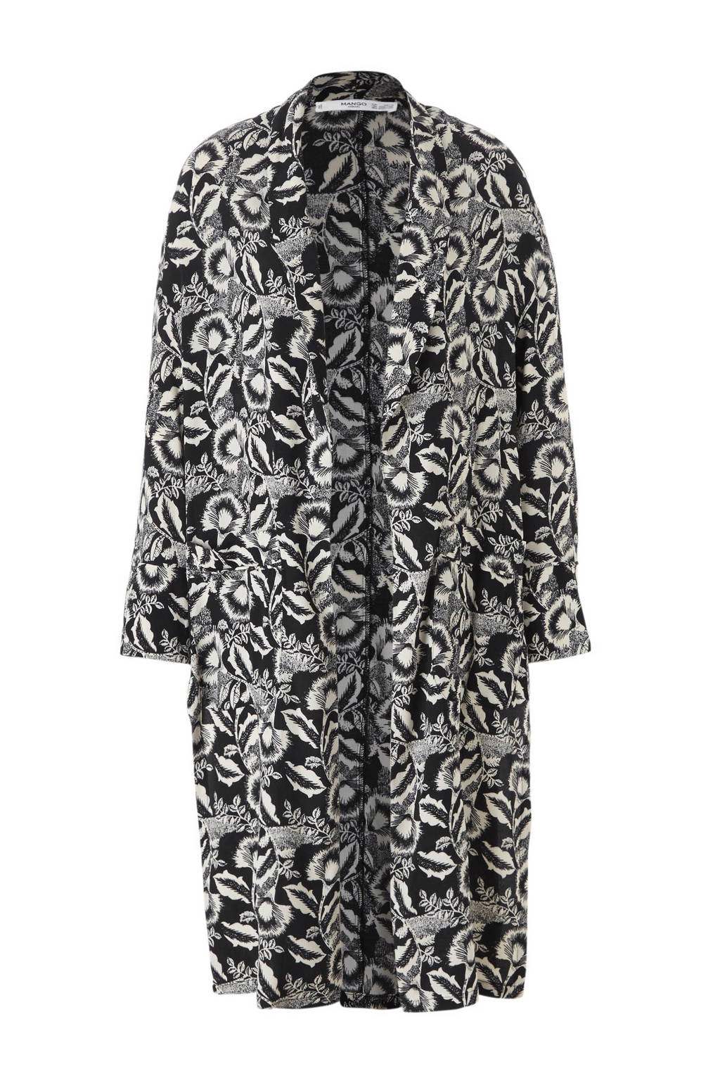 Mango gebloemde kimono zwart, Zwart