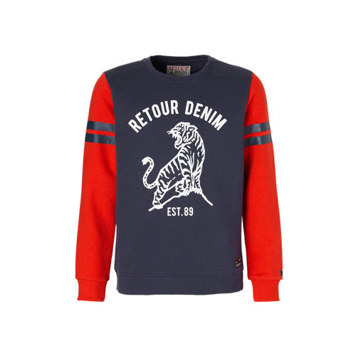 Retour Denim Sweater Carmelo Met Tijger Blauw retour denim kopen in de aanbieding