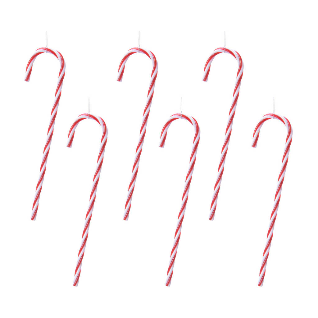 Decoris kersthanger zuurstok (13 cm) (set van 6), Rood/wit