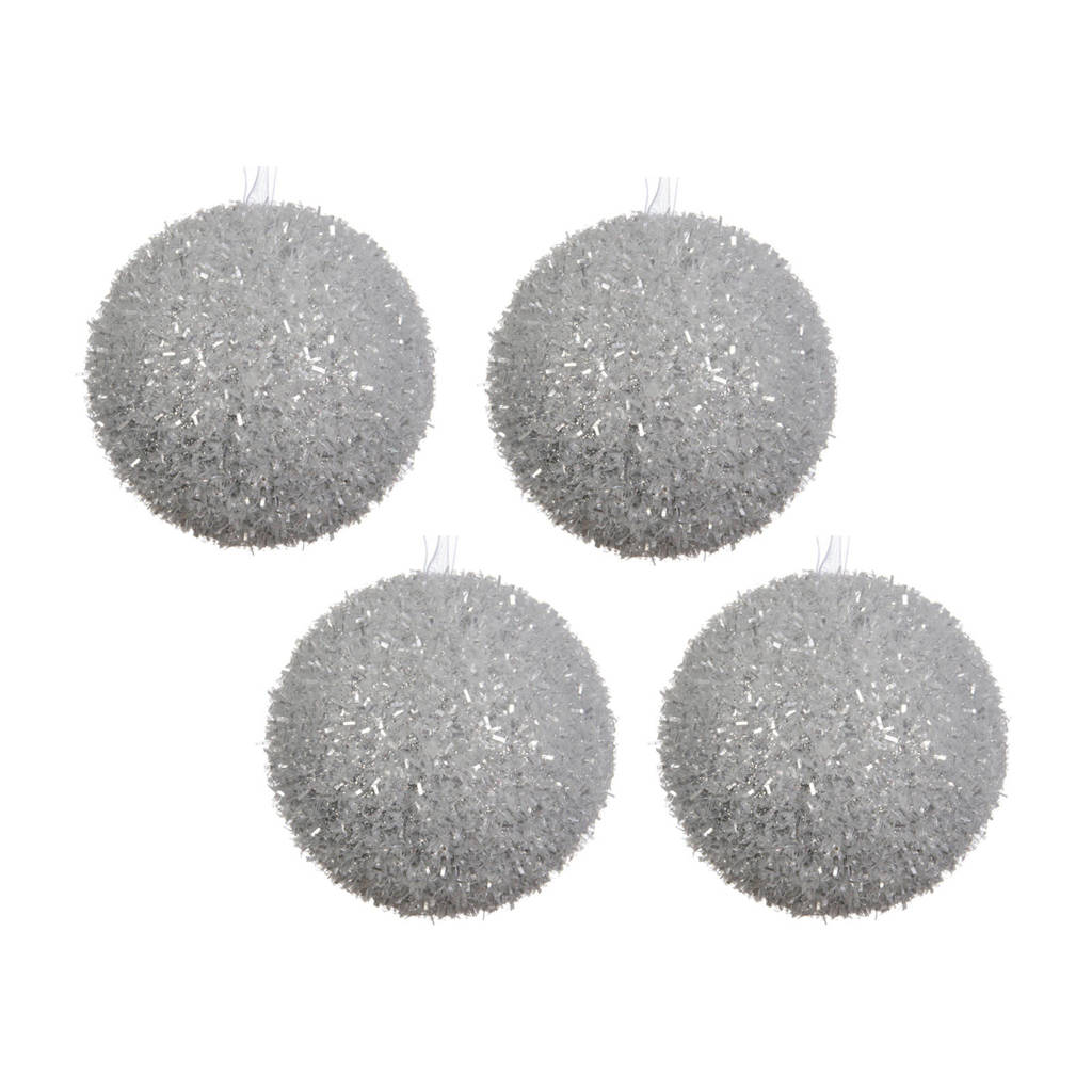 Decoris kerstballen (Ø8 cm) (set van 4), Zilver