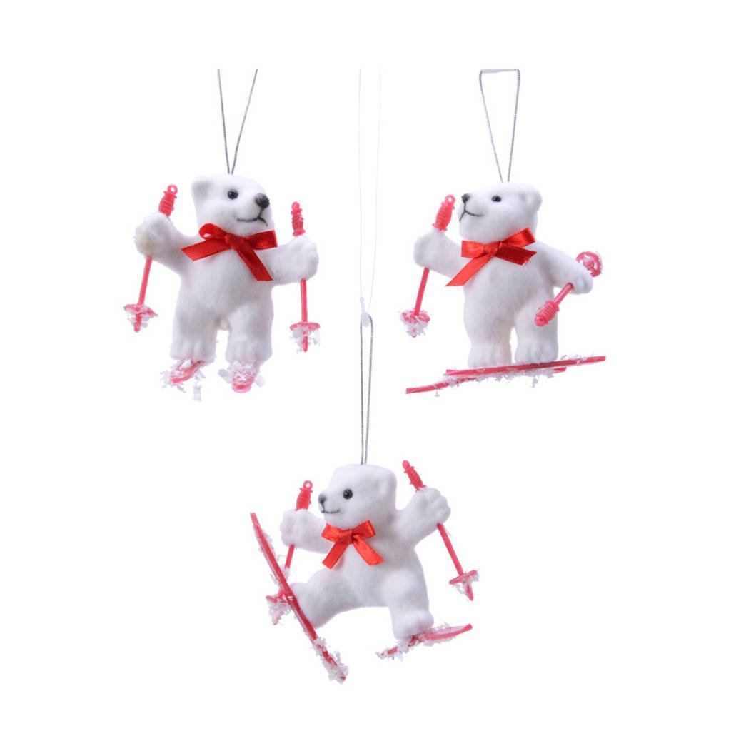 Decoris kersthanger ijsbeer (8,5 cm) (set van 3), Wit/rood