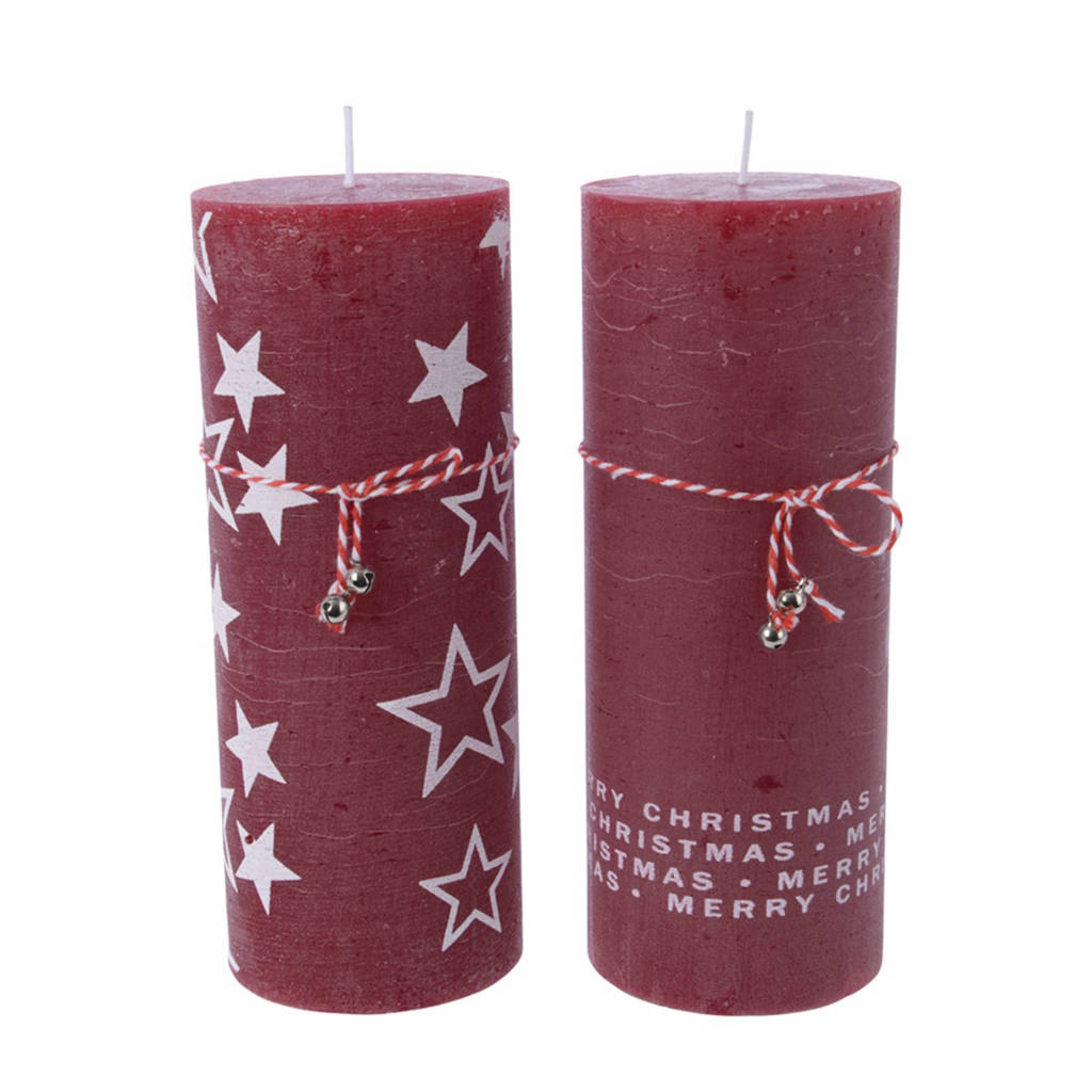 Decoris kaars ster (set van 2), Ø7x18cm, Rood