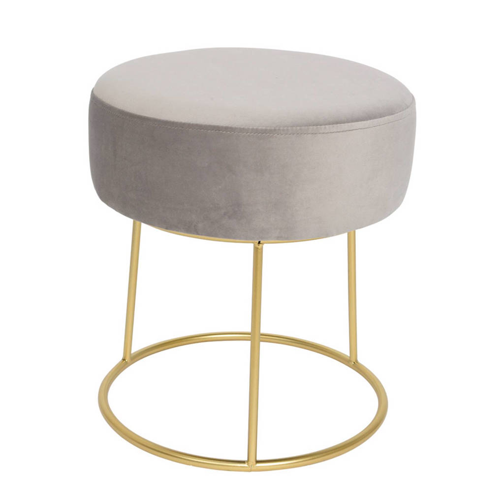 Decoris fluwelen krukje, Grijs/goud