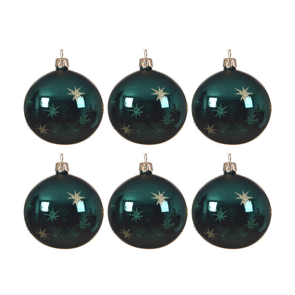 Decoris kerstballen (Ø8 cm) (set van 6), Smaragdgroen